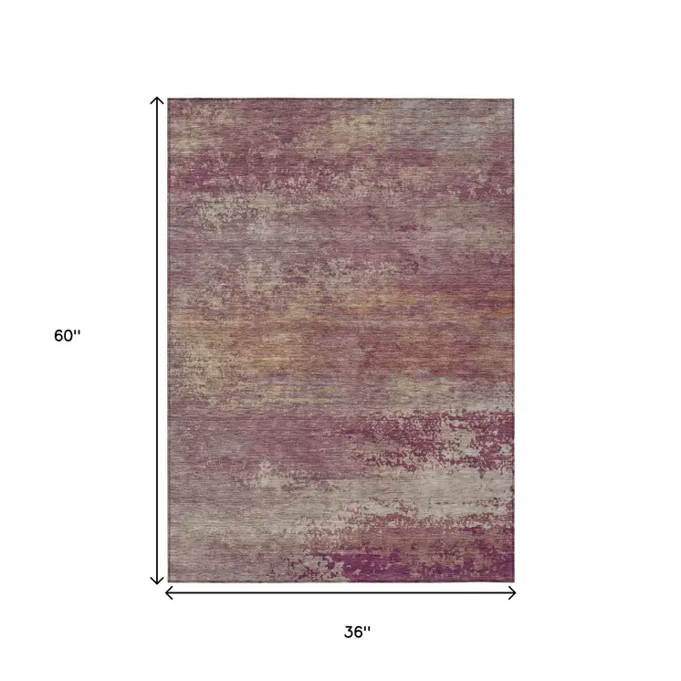 3' X 5' Merlot Beige And Blush Abstract Washable Indoor Outdoor Area Rug