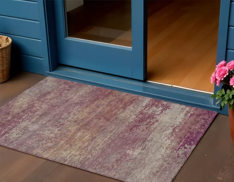 3' X 5' Merlot Beige And Blush Abstract Washable Indoor Outdoor Area Rug