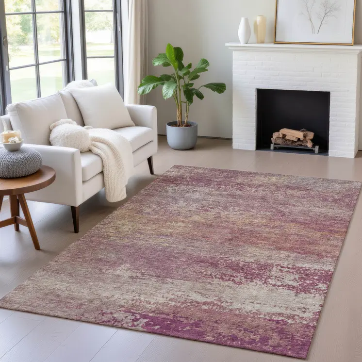 3' X 5' Merlot Beige And Blush Abstract Washable Indoor Outdoor Area Rug