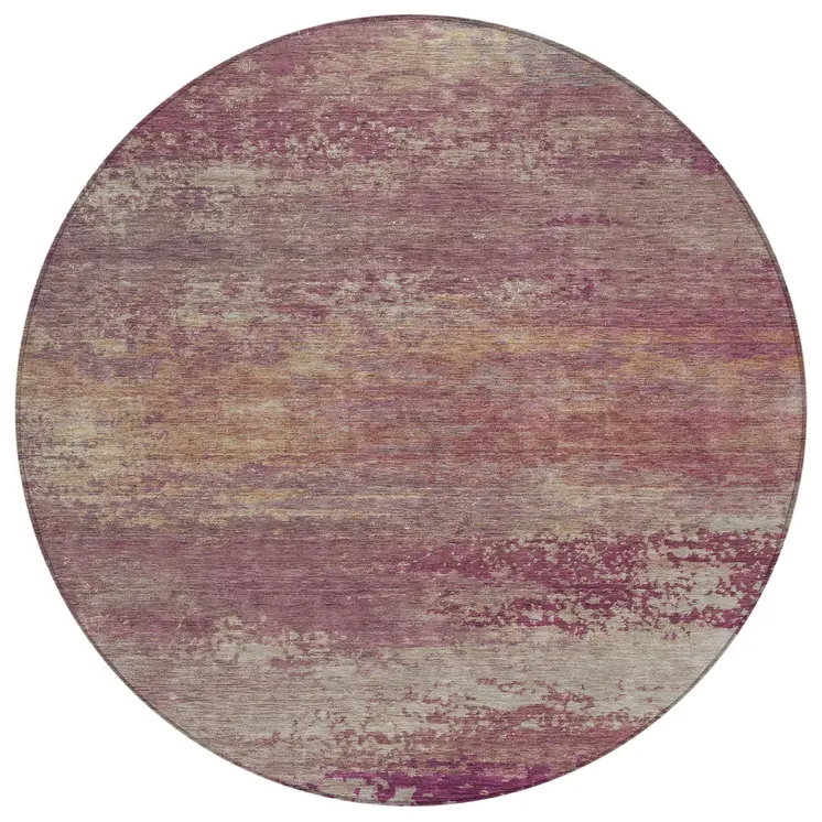 8' Merlot Beige And Blush Round Abstract Washable Indoor Outdoor Area Rug