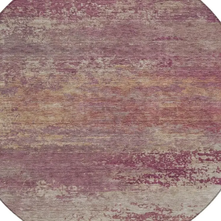 8' Merlot Beige And Blush Round Abstract Washable Indoor Outdoor Area Rug