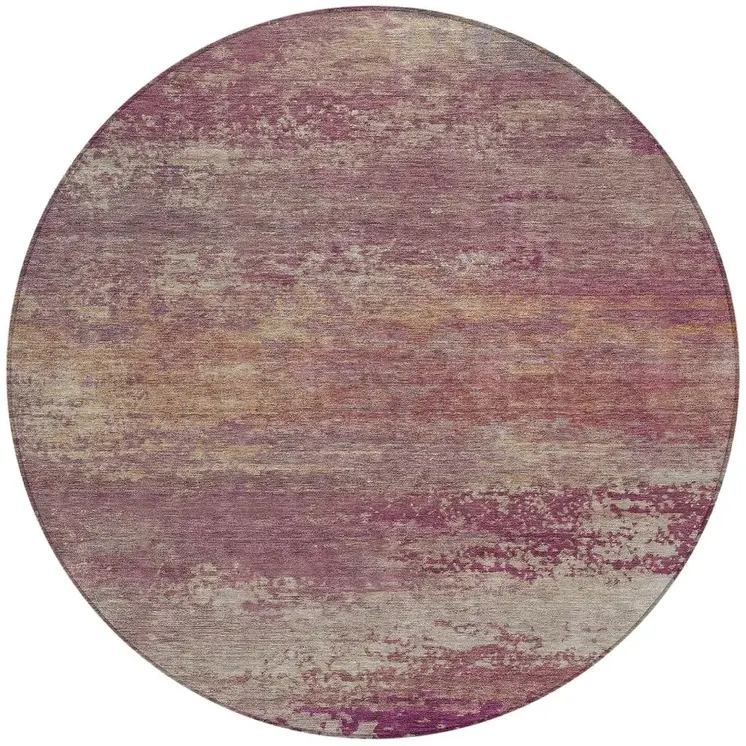 8' Merlot Beige And Blush Round Abstract Washable Indoor Outdoor Area Rug
