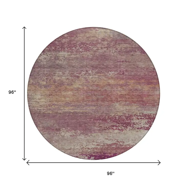 8' Merlot Beige And Blush Round Abstract Washable Indoor Outdoor Area Rug