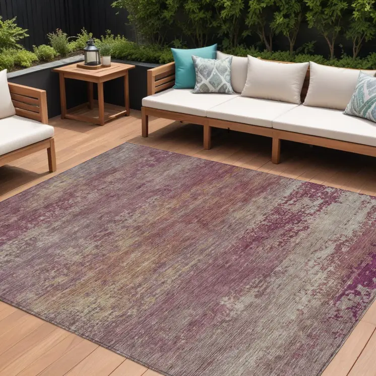 9' X 12' Merlot Beige And Blush Abstract Washable Indoor Outdoor Area Rug