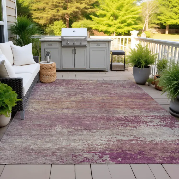 9' X 12' Merlot Beige And Blush Abstract Washable Indoor Outdoor Area Rug