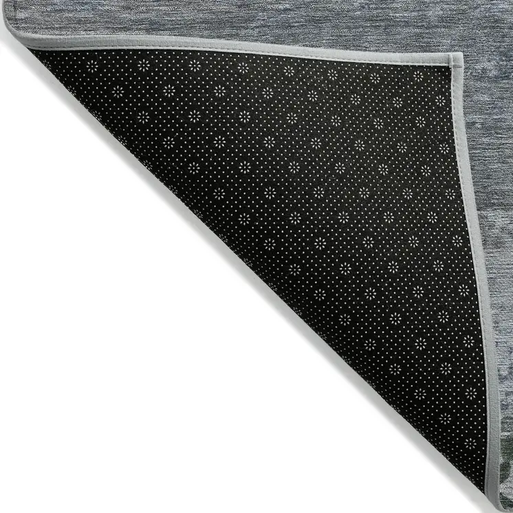 5' X 8' Pewter Navy Blue And Charcoal Abstract Washable Indoor Outdoor Area Rug