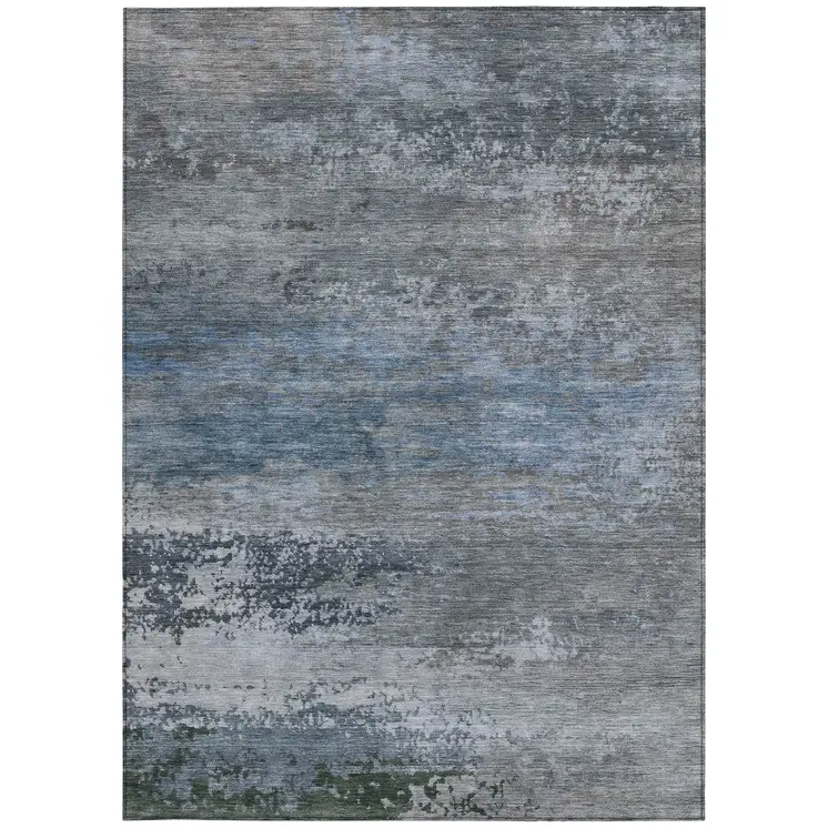 5' X 8' Pewter Navy Blue And Charcoal Abstract Washable Indoor Outdoor Area Rug
