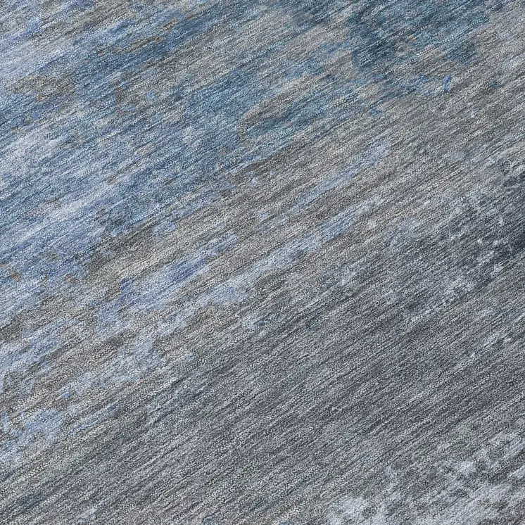 8' Pewter Navy Blue And Charcoal Round Abstract Washable Indoor Outdoor Area Rug