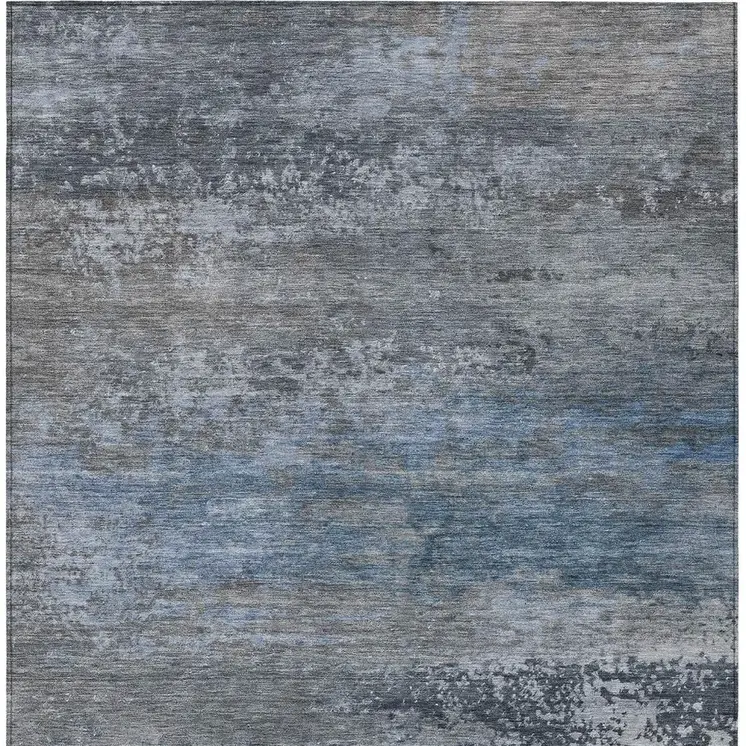 9' X 12' Pewter Navy Blue And Charcoal Abstract Washable Indoor Outdoor Area Rug
