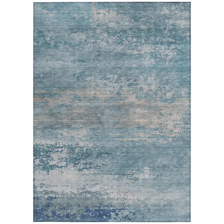 5' X 8' Sky Blue And Gray Abstract Washable Indoor Outdoor Area Rug