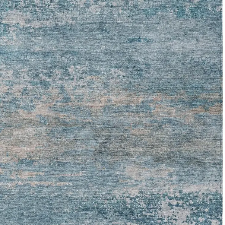 8' X 10' Sky Blue And Gray Abstract Washable Indoor Outdoor Area Rug
