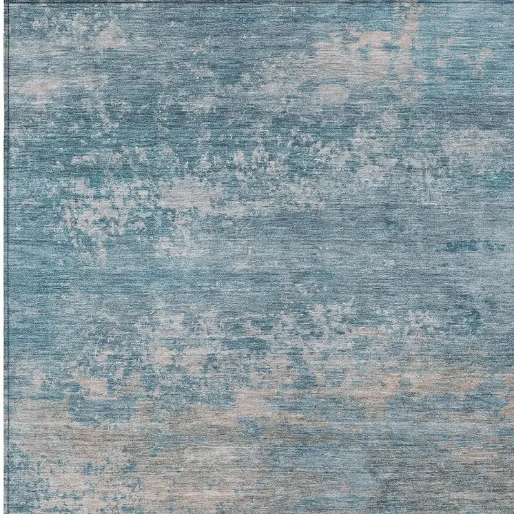 9' X 12' Sky Blue And Gray Abstract Washable Indoor Outdoor Area Rug