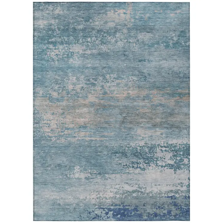 9' X 12' Sky Blue And Gray Abstract Washable Indoor Outdoor Area Rug