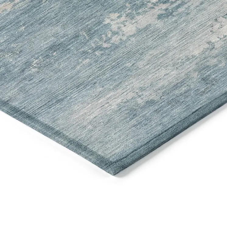 9' X 12' Sky Blue And Gray Abstract Washable Indoor Outdoor Area Rug