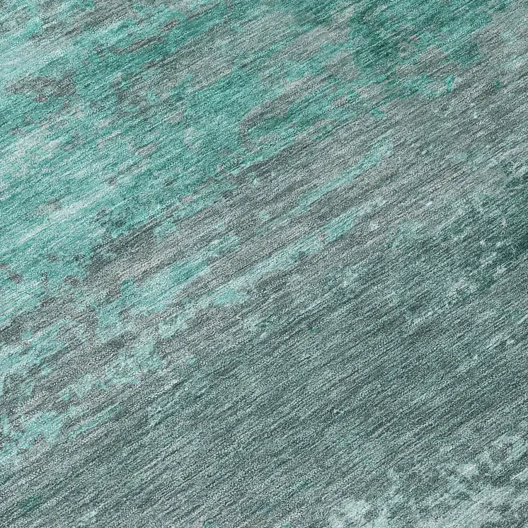 8' Teal Blue Gray And Pale Aqua Round Abstract Washable Indoor Outdoor Area Rug