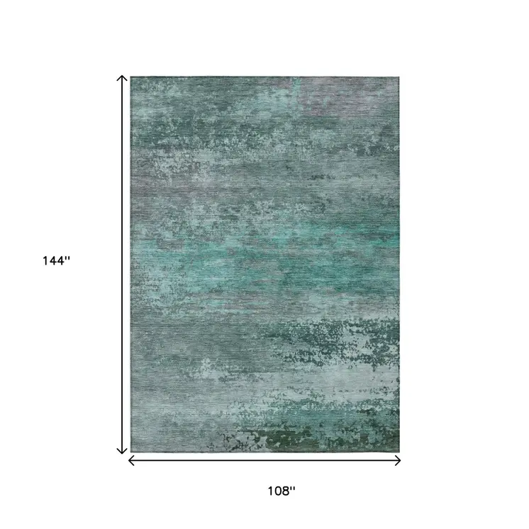 9' X 12' Teal Blue Gray And Pale Aqua Abstract Washable Indoor Outdoor Area Rug