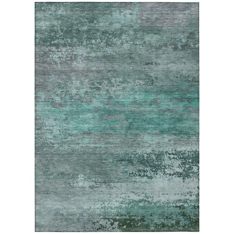 9' X 12' Teal Blue Gray And Pale Aqua Abstract Washable Indoor Outdoor Area Rug
