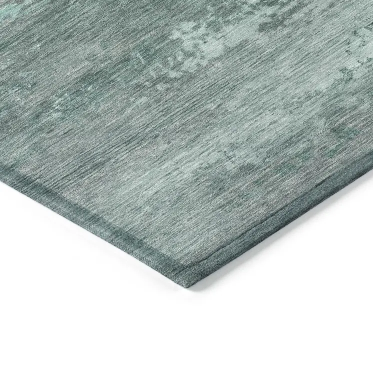 9' X 12' Teal Blue Gray And Pale Aqua Abstract Washable Indoor Outdoor Area Rug
