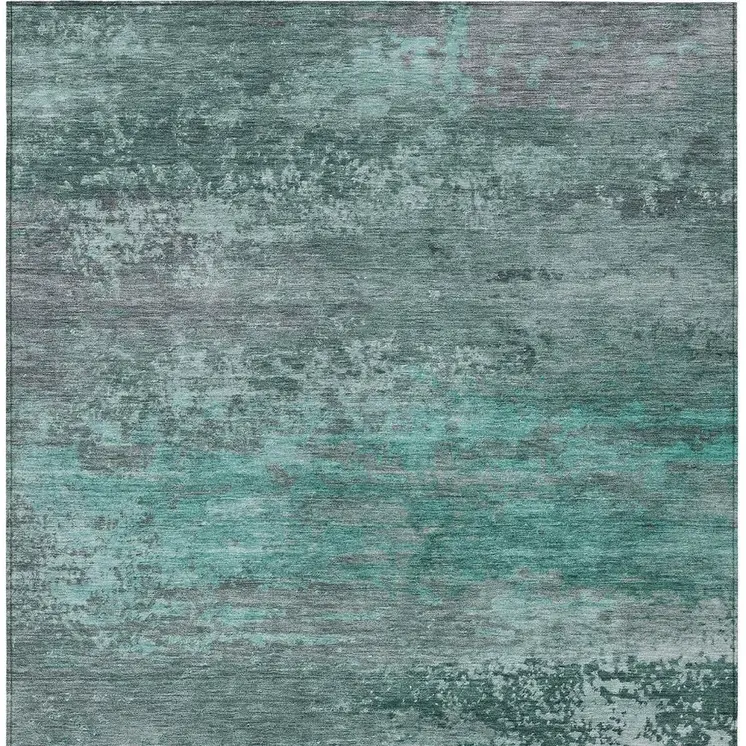 9' X 12' Teal Blue Gray And Pale Aqua Abstract Washable Indoor Outdoor Area Rug