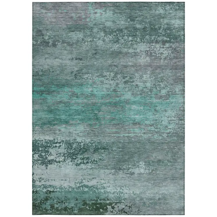 10' X 14' Teal Blue Gray And Pale Aqua Abstract Washable Indoor Outdoor Area Rug