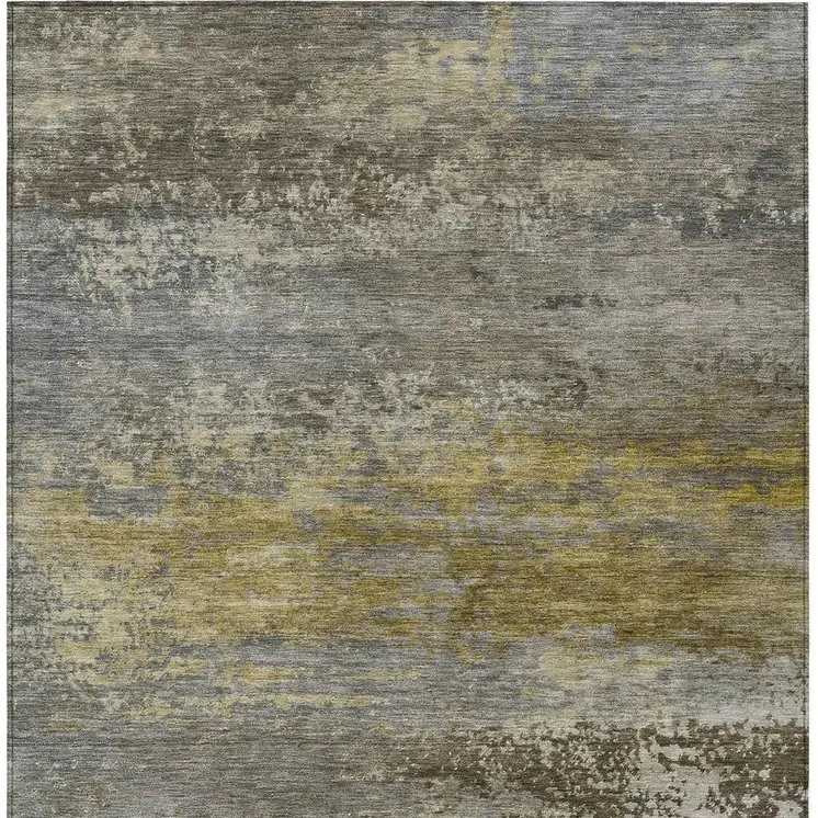 3' X 5' Taupe Brown And Gold Abstract Washable Indoor Outdoor Area Rug