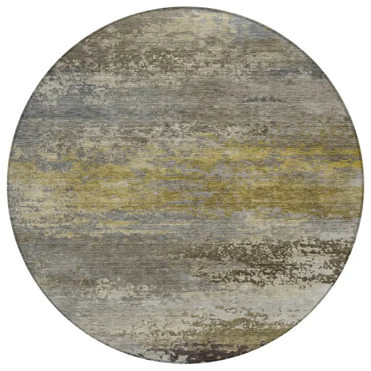 8' Taupe Brown And Gold Round Abstract Washable Indoor Outdoor Area Rug