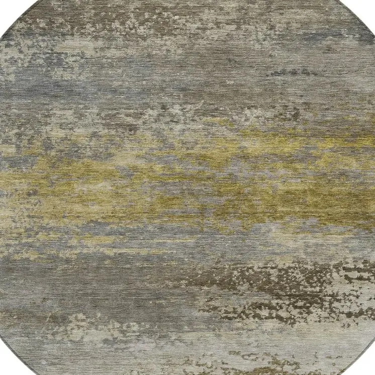 8' Taupe Brown And Gold Round Abstract Washable Indoor Outdoor Area Rug