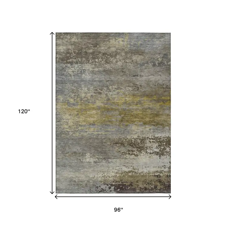 8' X 10' Taupe Brown And Gold Abstract Washable Indoor Outdoor Area Rug