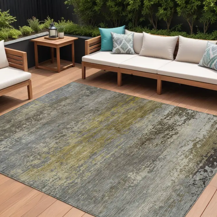 8' X 10' Taupe Brown And Gold Abstract Washable Indoor Outdoor Area Rug