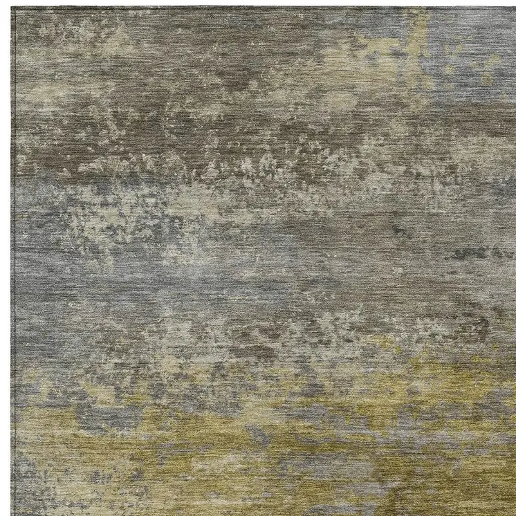 9' X 12' Taupe Brown And Gold Abstract Washable Indoor Outdoor Area Rug