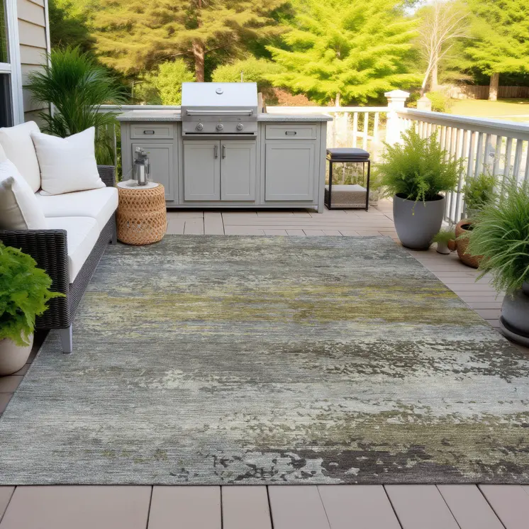 9' X 12' Taupe Brown And Gold Abstract Washable Indoor Outdoor Area Rug