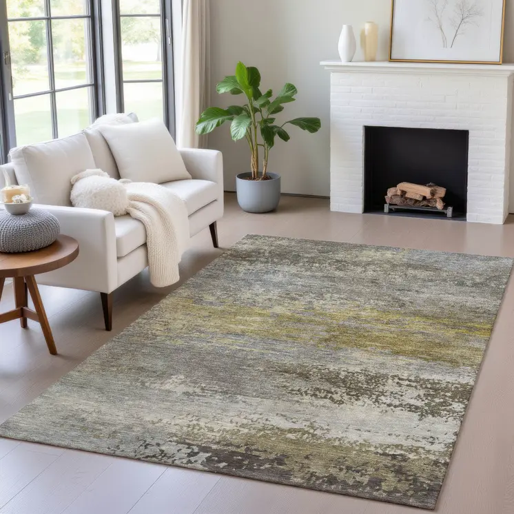 9' X 12' Taupe Brown And Gold Abstract Washable Indoor Outdoor Area Rug