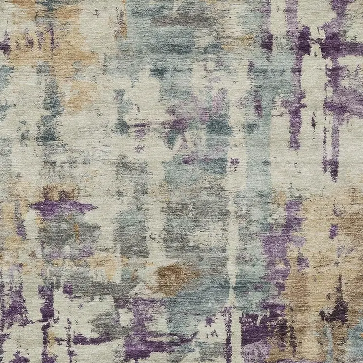 3' X 5' Linen Purple And Gold Abstract Washable Indoor Outdoor Area Rug