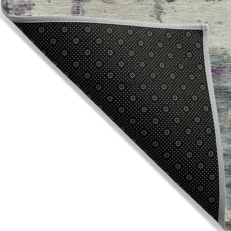 5' X 8' Linen Purple And Gold Abstract Washable Indoor Outdoor Area Rug