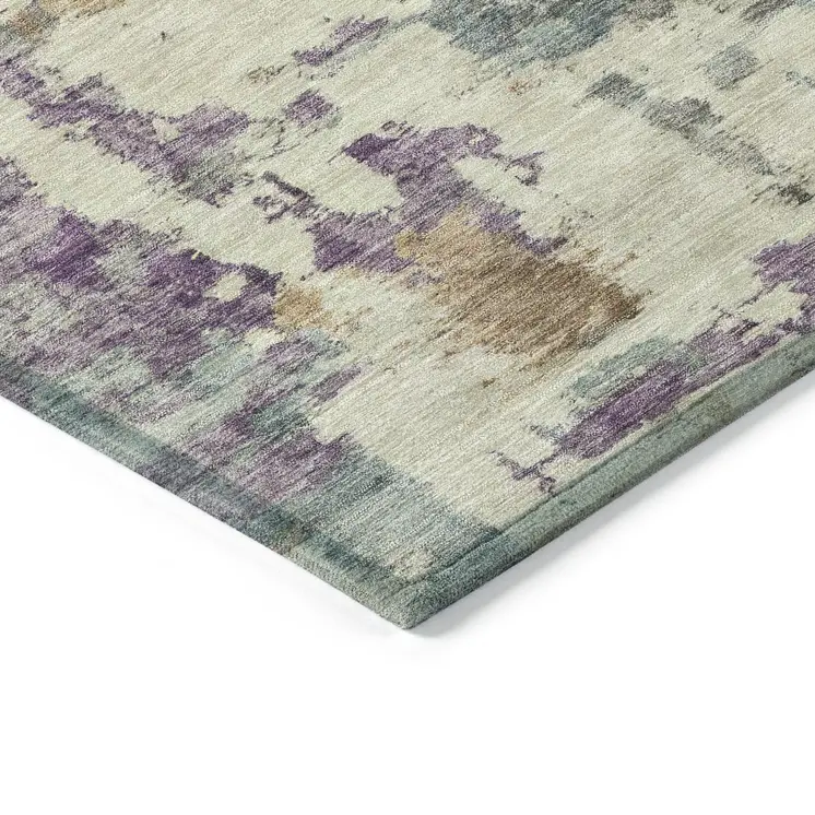 5' X 8' Linen Purple And Gold Abstract Washable Indoor Outdoor Area Rug