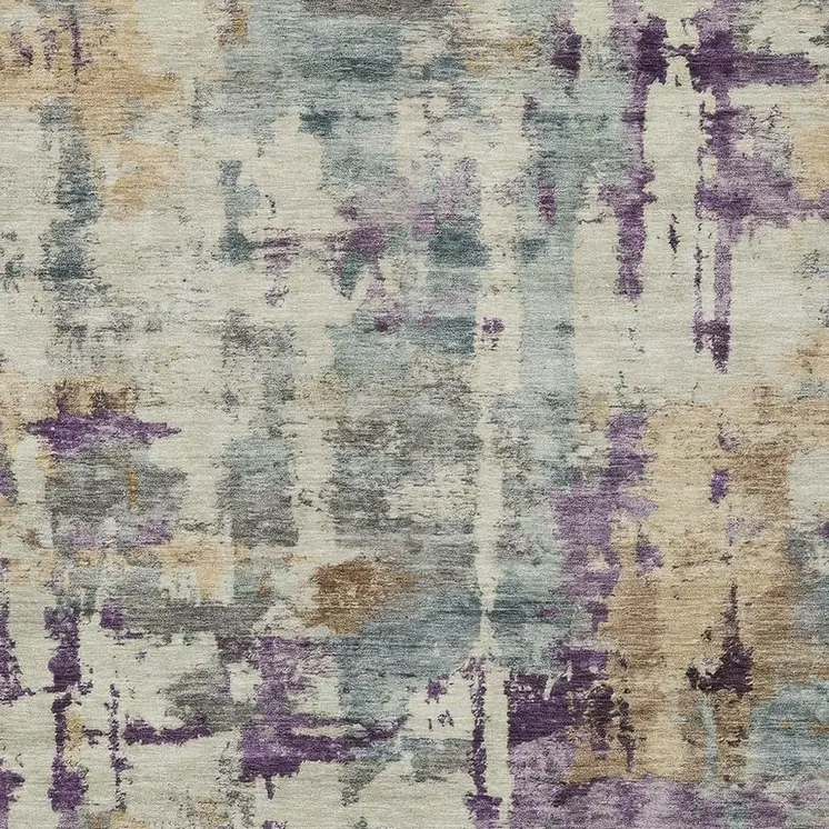 8' X 10' Linen Purple And Gold Abstract Washable Indoor Outdoor Area Rug