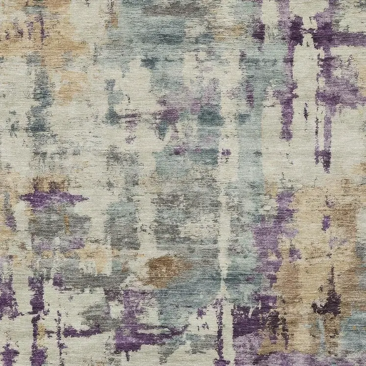 10' X 14' Linen Purple And Gold Abstract Washable Indoor Outdoor Area Rug