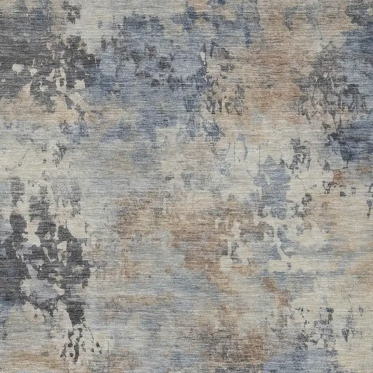 5' X 8' Denim Blue Beige And Charcoal Abstract Washable Indoor Outdoor Area Rug