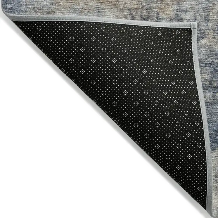 5' X 8' Denim Blue Beige And Charcoal Abstract Washable Indoor Outdoor Area Rug