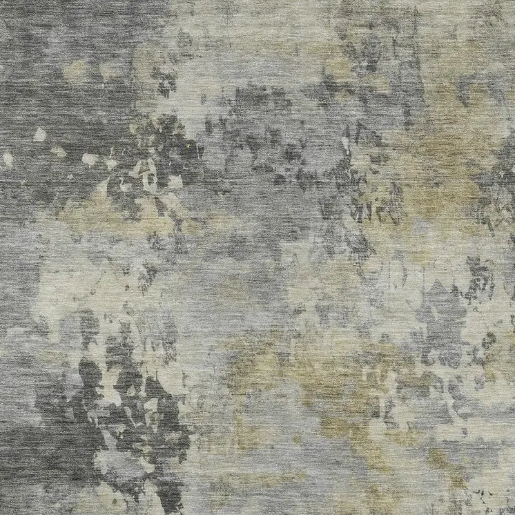 5' X 8' Pewter Charcoal And Gold Abstract Washable Indoor Outdoor Area Rug
