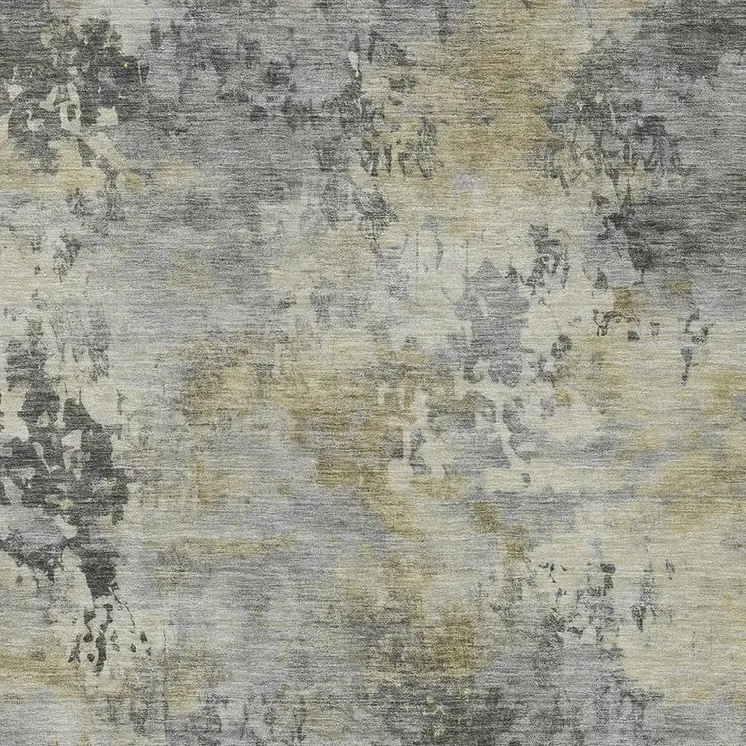 5' X 8' Pewter Charcoal And Gold Abstract Washable Indoor Outdoor Area Rug