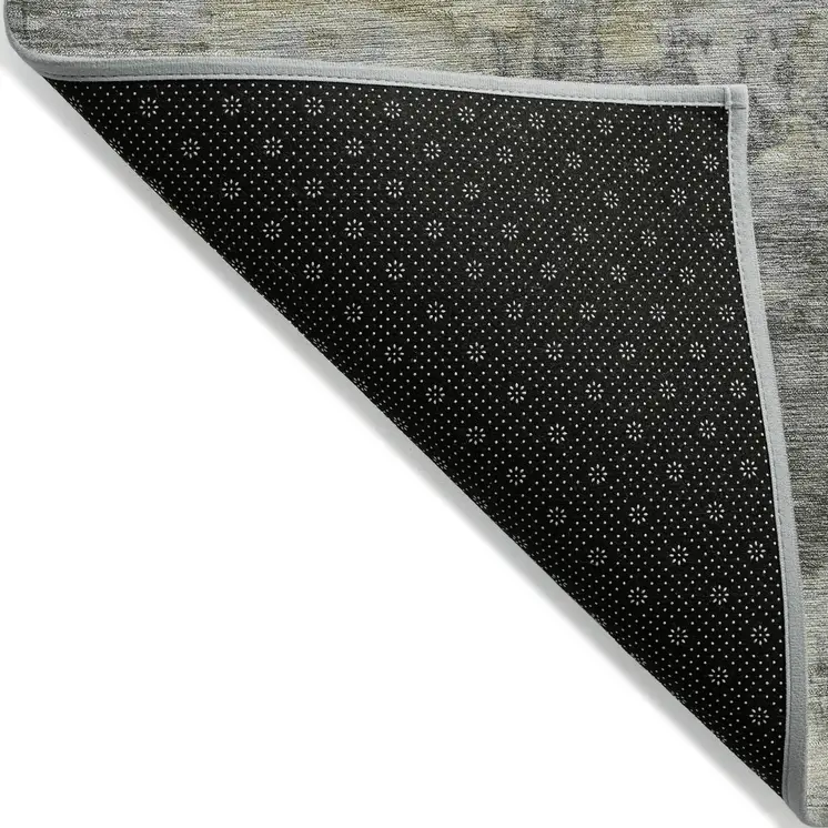 5' X 8' Pewter Charcoal And Gold Abstract Washable Indoor Outdoor Area Rug