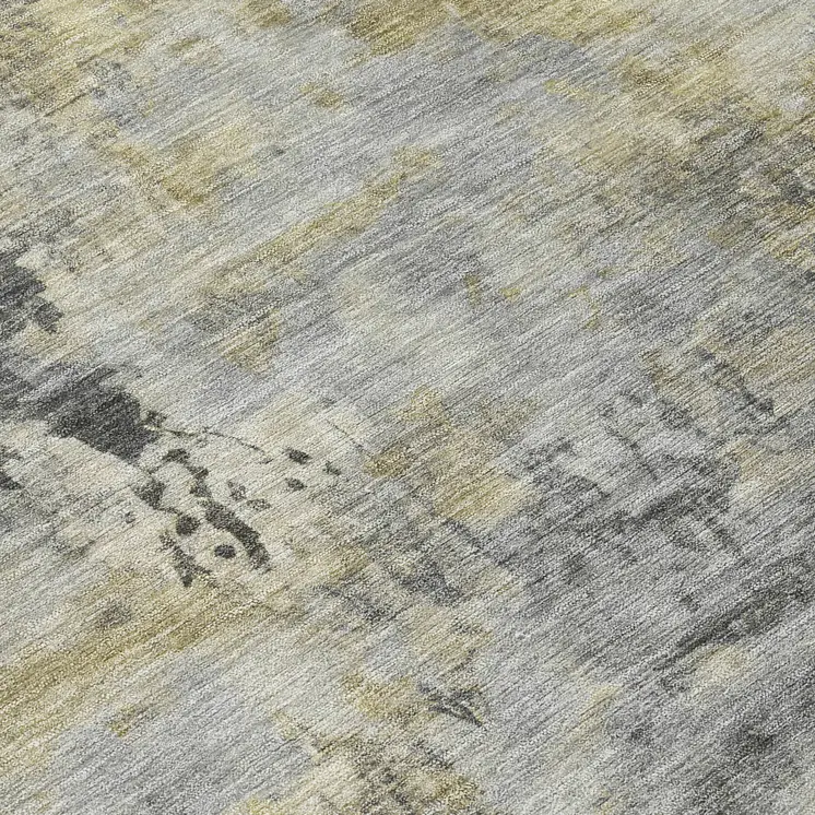 8' Pewter Charcoal And Gold Round Abstract Washable Indoor Outdoor Area Rug