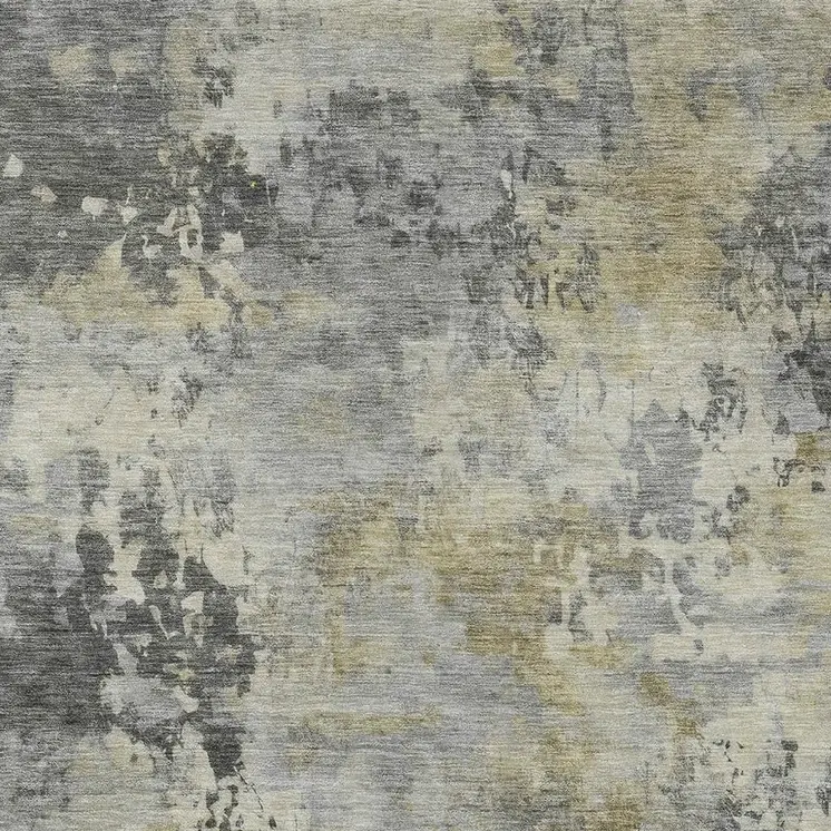8' X 10' Pewter Charcoal And Gold Abstract Washable Indoor Outdoor Area Rug