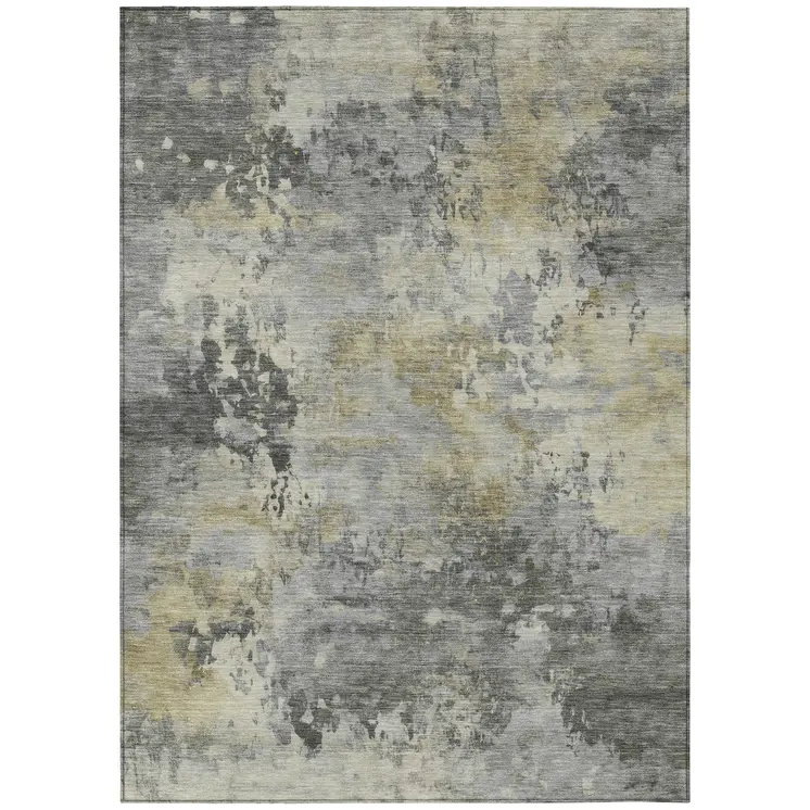 9' X 12' Pewter Charcoal And Gold Abstract Washable Indoor Outdoor Area Rug