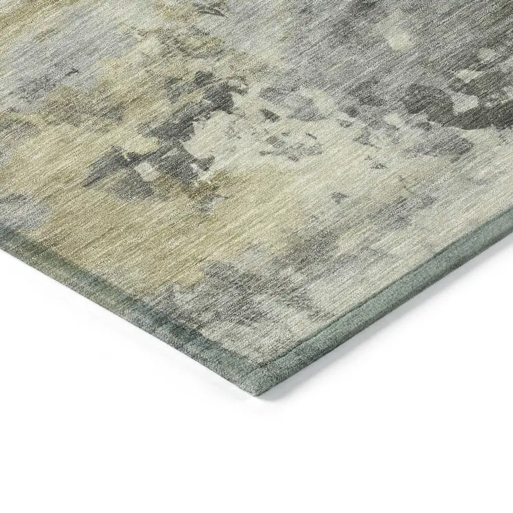 9' X 12' Pewter Charcoal And Gold Abstract Washable Indoor Outdoor Area Rug