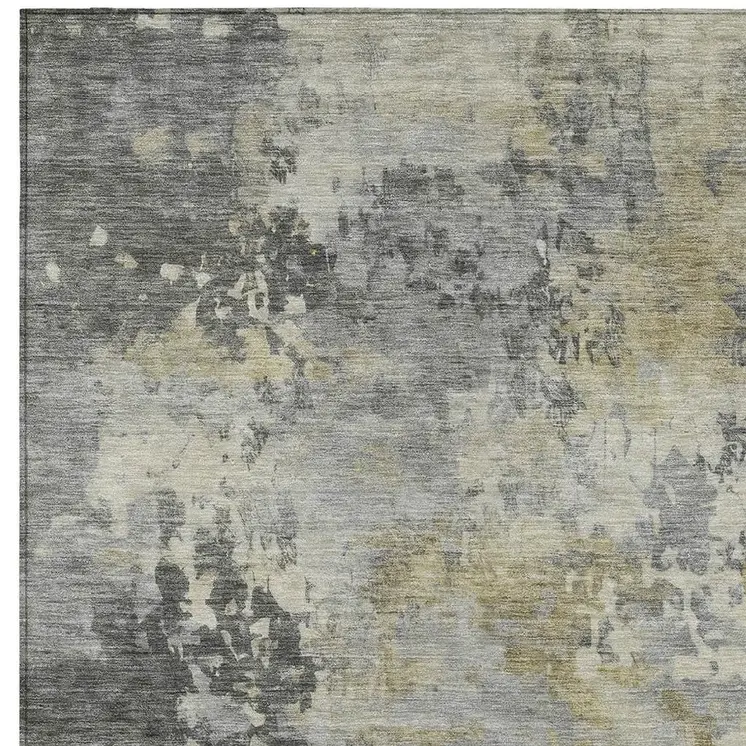 9' X 12' Pewter Charcoal And Gold Abstract Washable Indoor Outdoor Area Rug