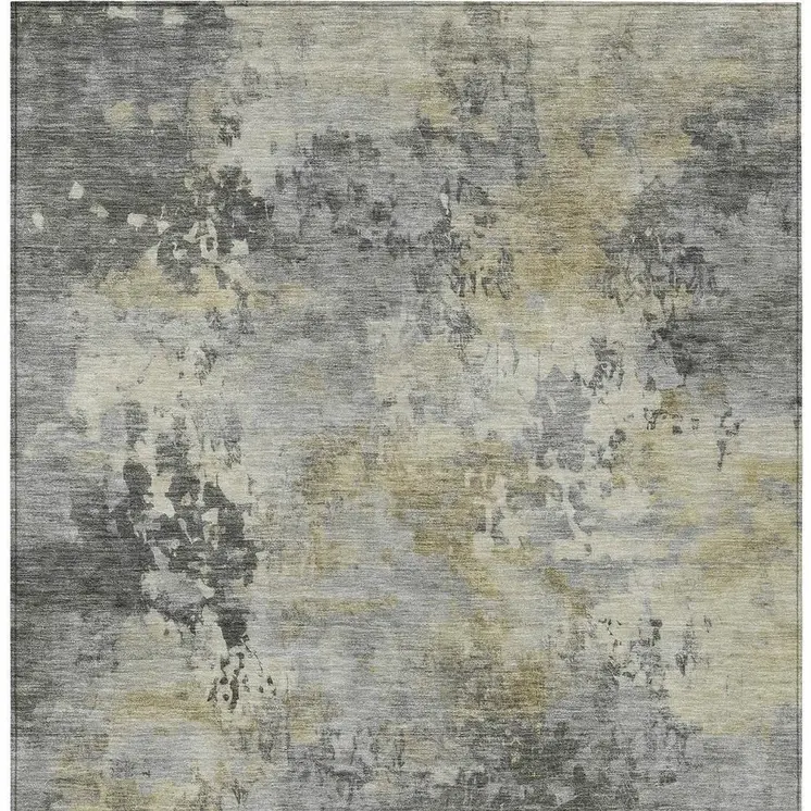 10' X 14' Pewter Charcoal And Gold Abstract Washable Indoor Outdoor Area Rug