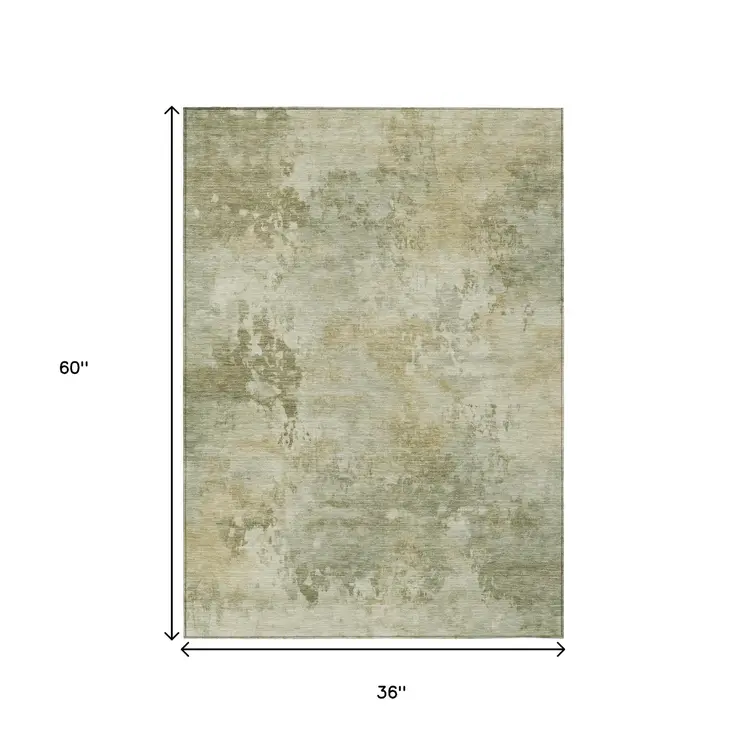 3' X 5' Sage And Beige Abstract Washable Indoor Outdoor Area Rug
