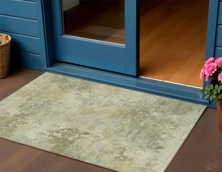 3' X 5' Sage And Beige Abstract Washable Indoor Outdoor Area Rug